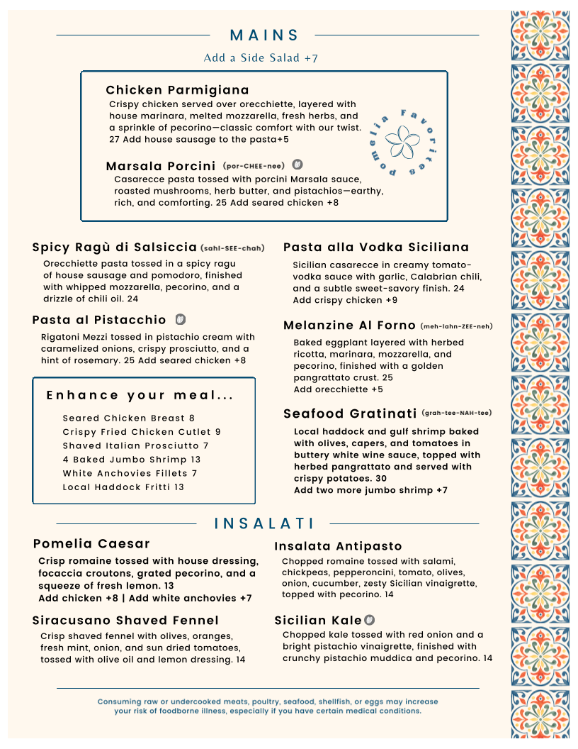 Pomelia menu board
