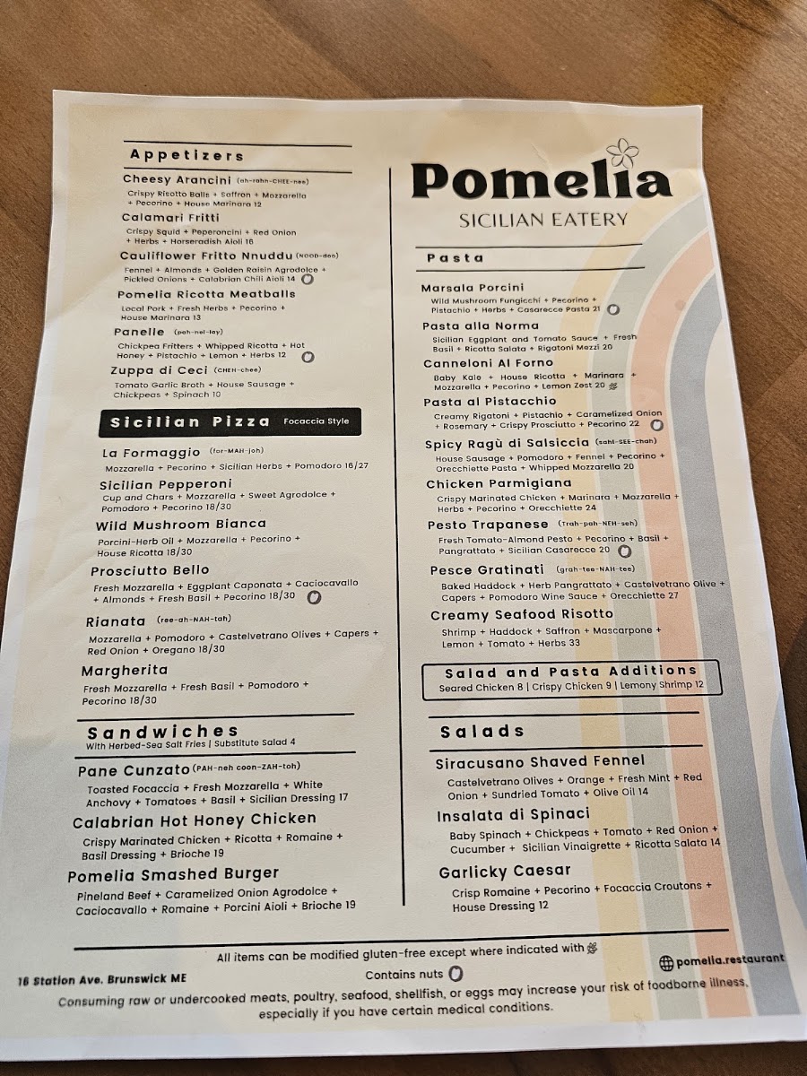 Pomelia menu board