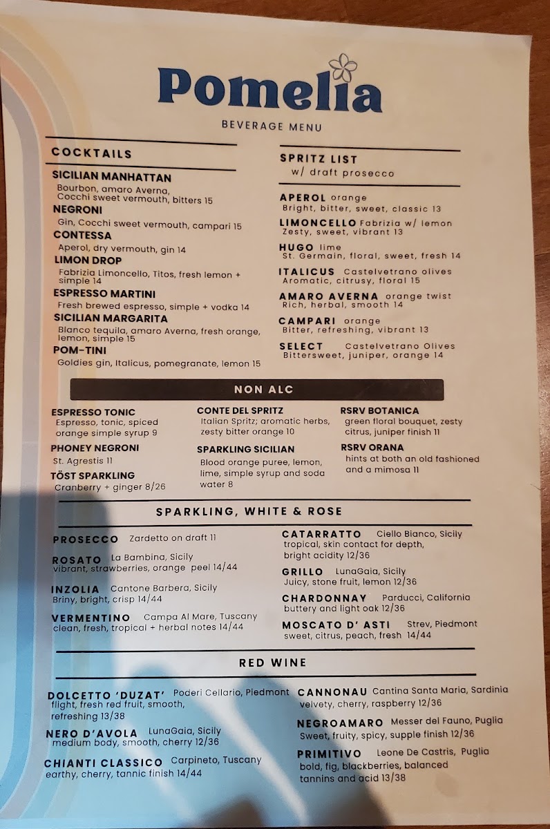 Pomelia menu board