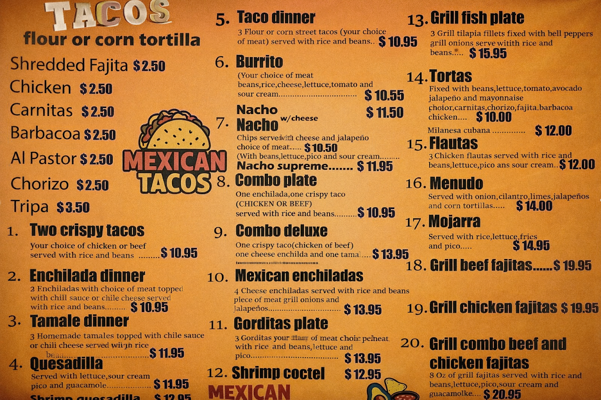Taqueria The Jalapeño menu board