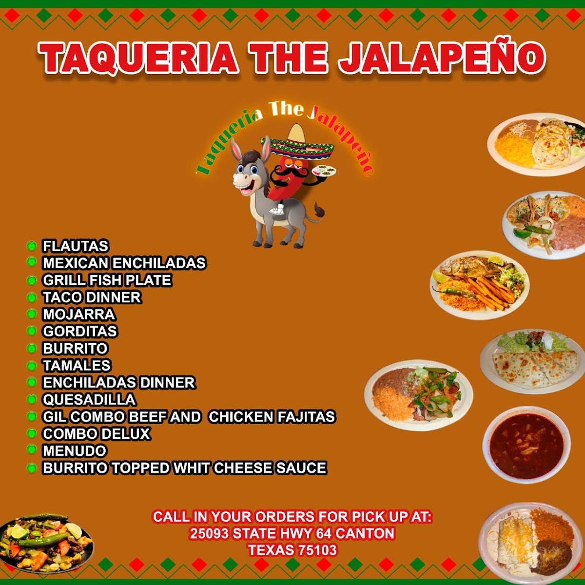 Taqueria The Jalapeño menu board