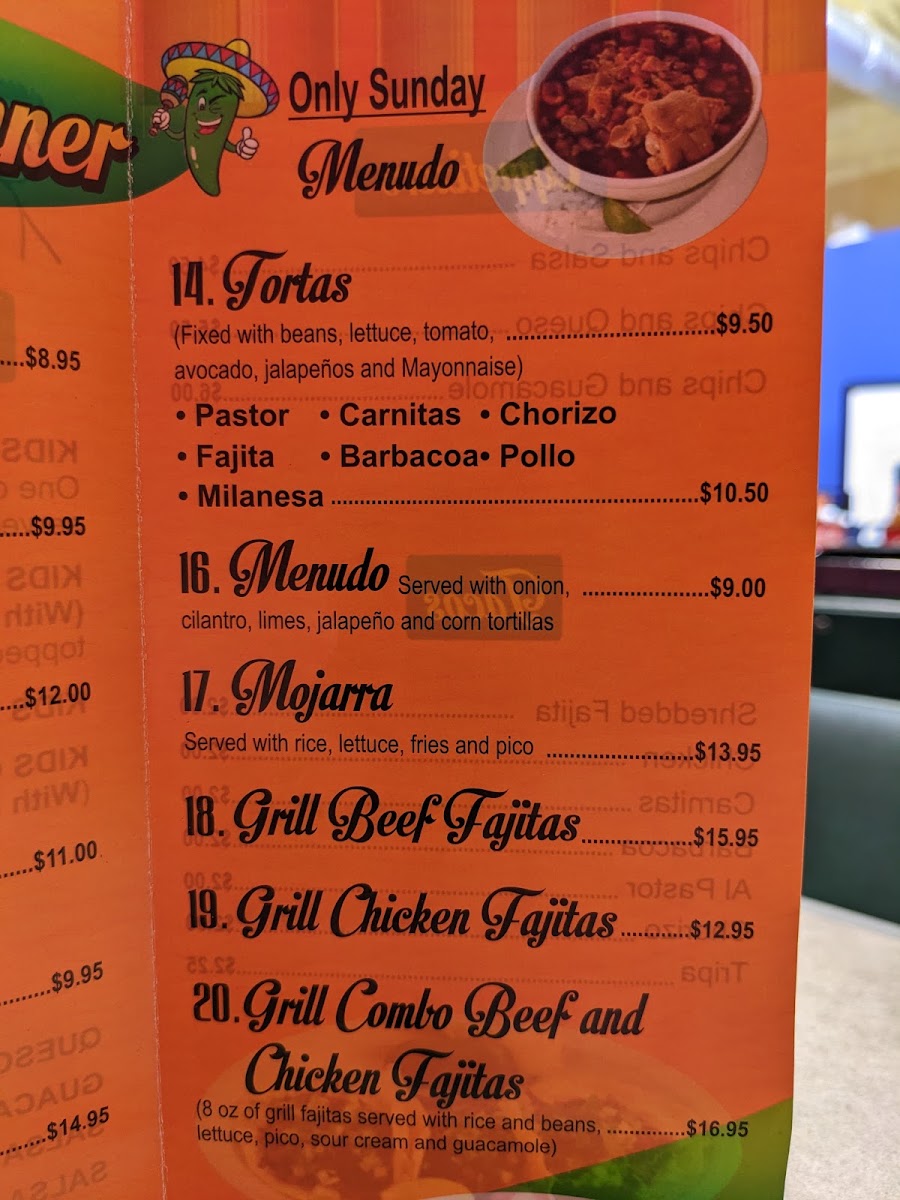 Taqueria The Jalapeño menu board