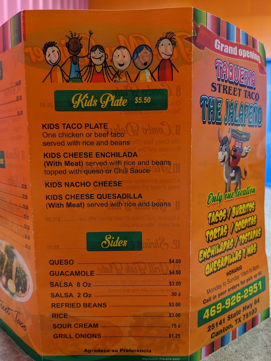 Taqueria The Jalapeño menu board