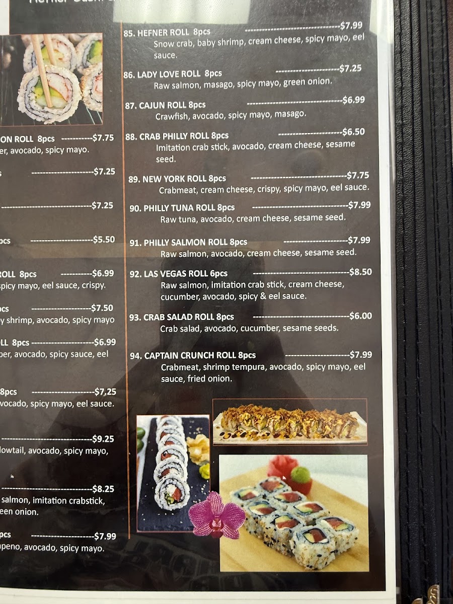 Hefner Sushi & Poke menu board
