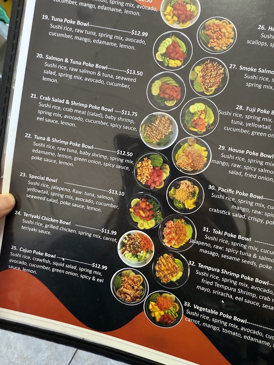 Hefner Sushi & Poke menu board