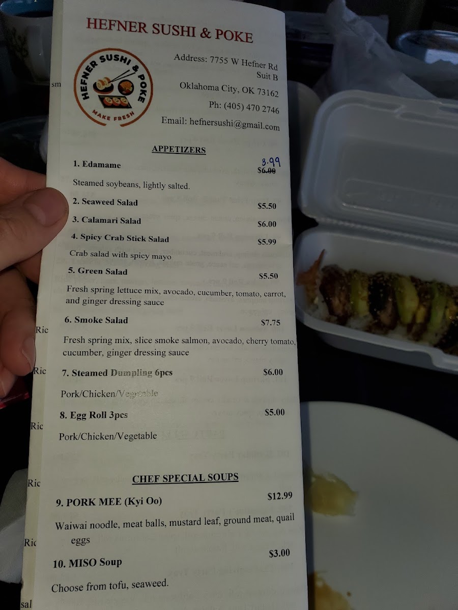 Hefner Sushi & Poke menu board
