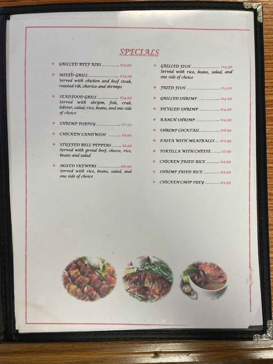 Victoria's Latin Restuarant menu board