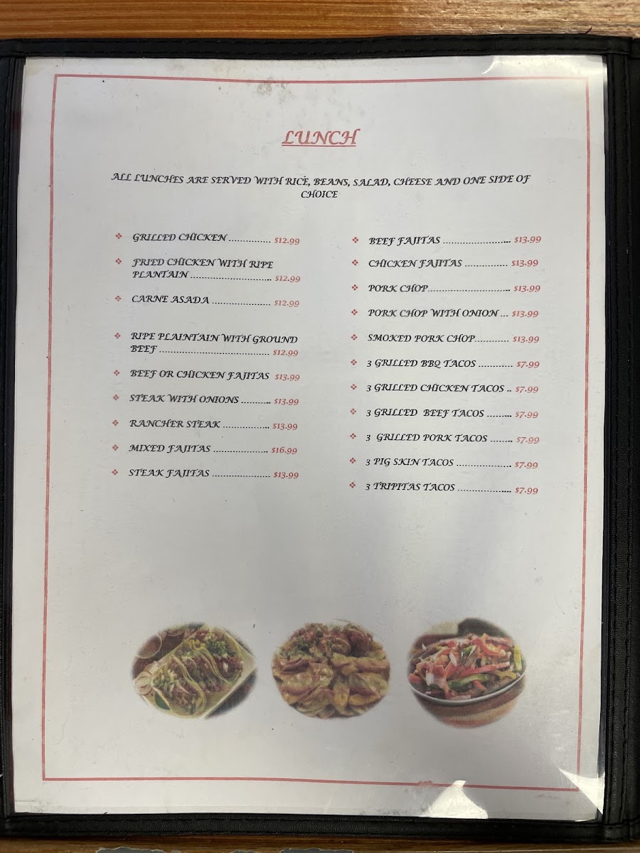 Victoria's Latin Restuarant menu board