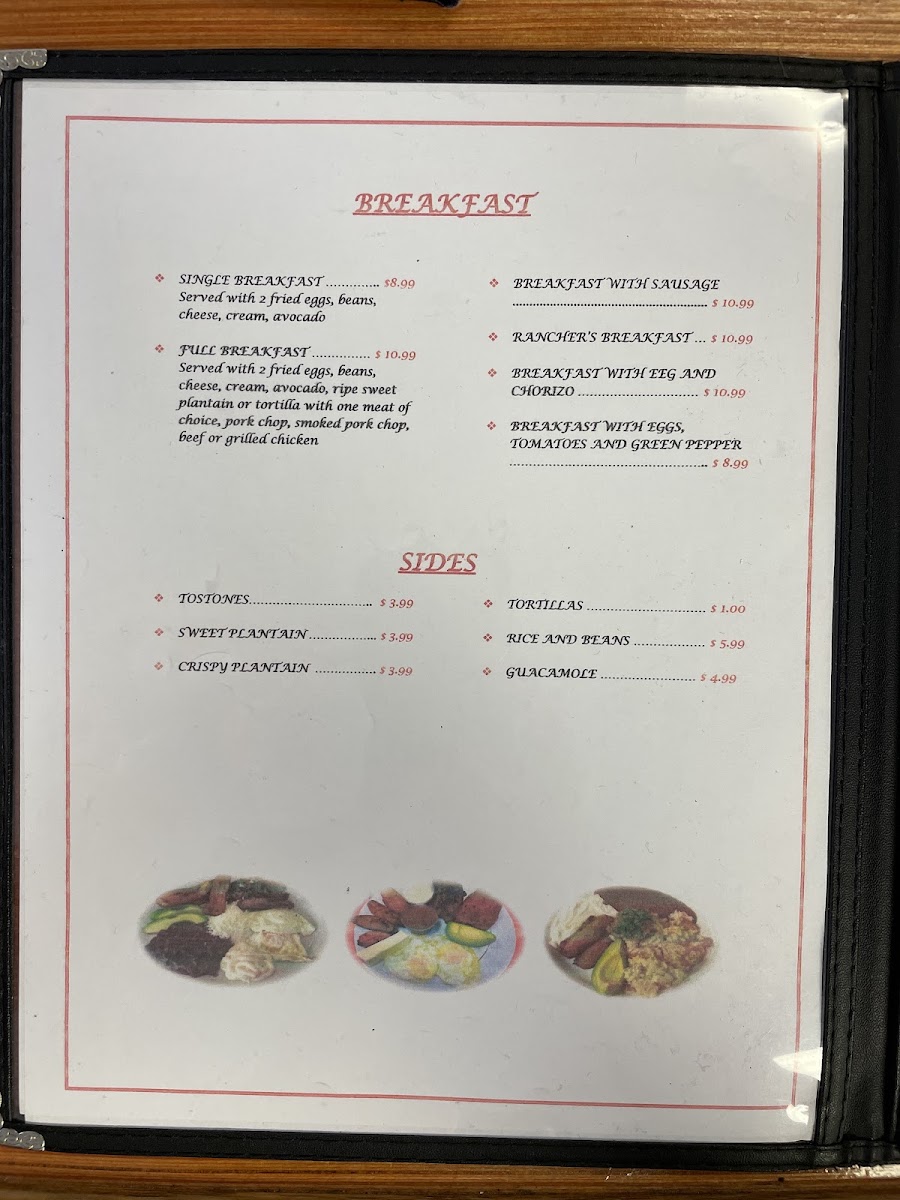 Victoria's Latin Restuarant menu board