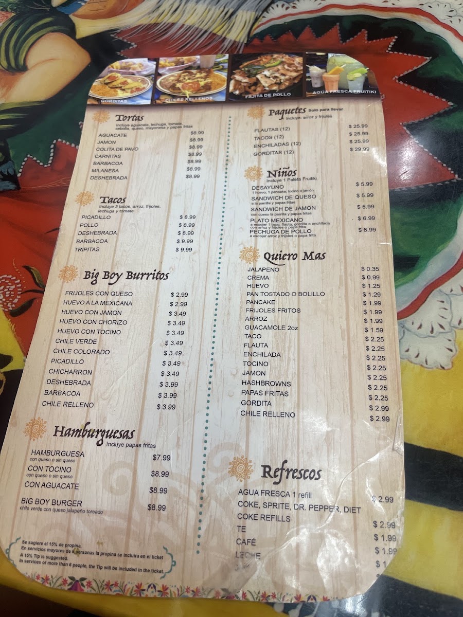 Big Boy Restaurant dba La Familia Restaurant menu board