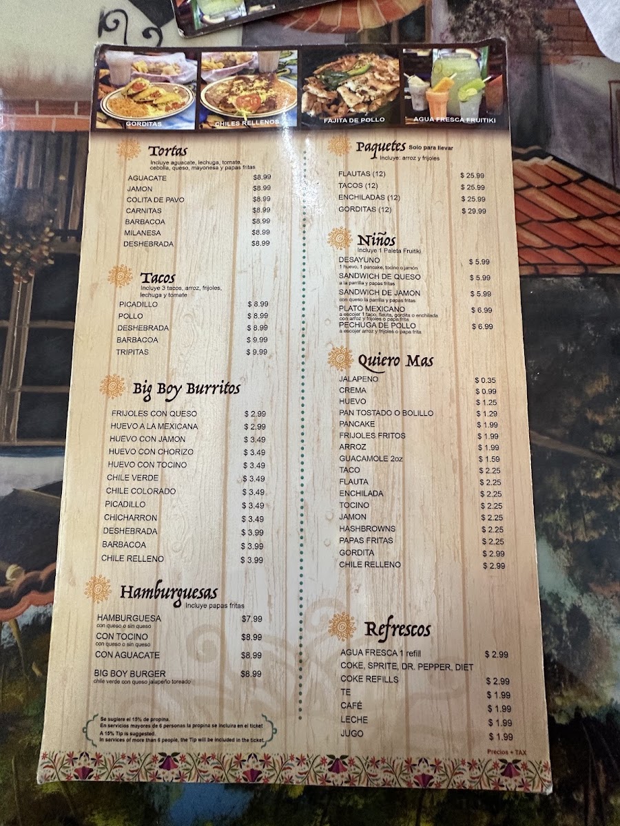 Big Boy Restaurant dba La Familia Restaurant menu board