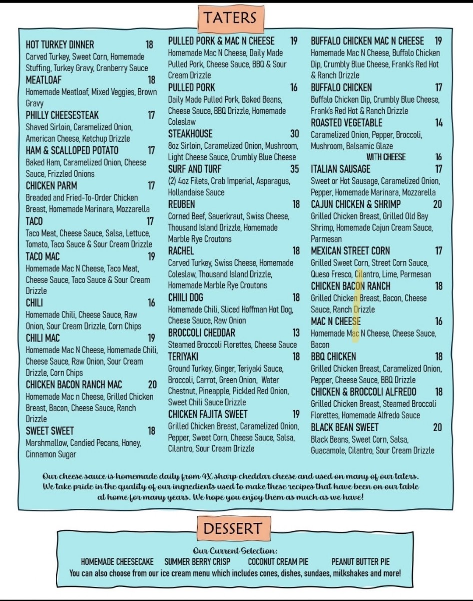 Tater Town LLC menu board