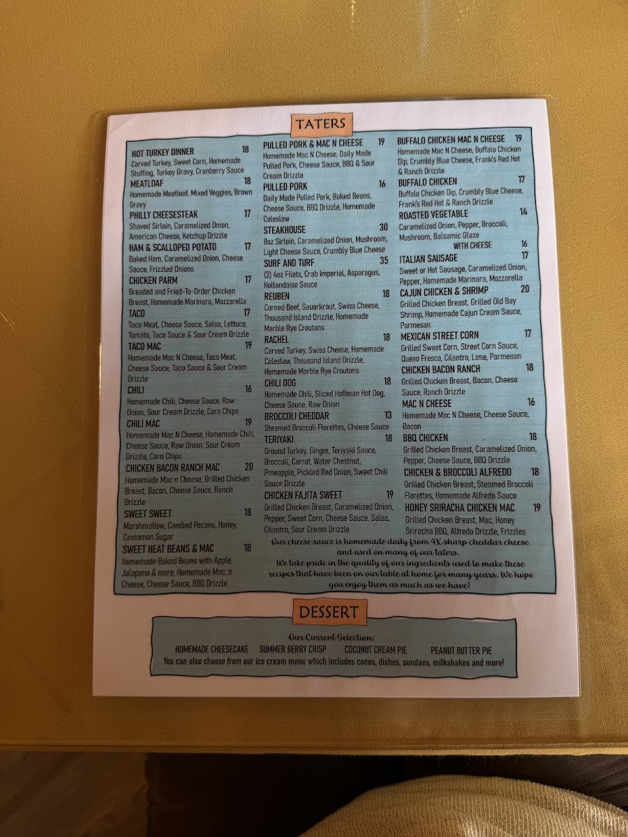 Tater Town LLC menu board