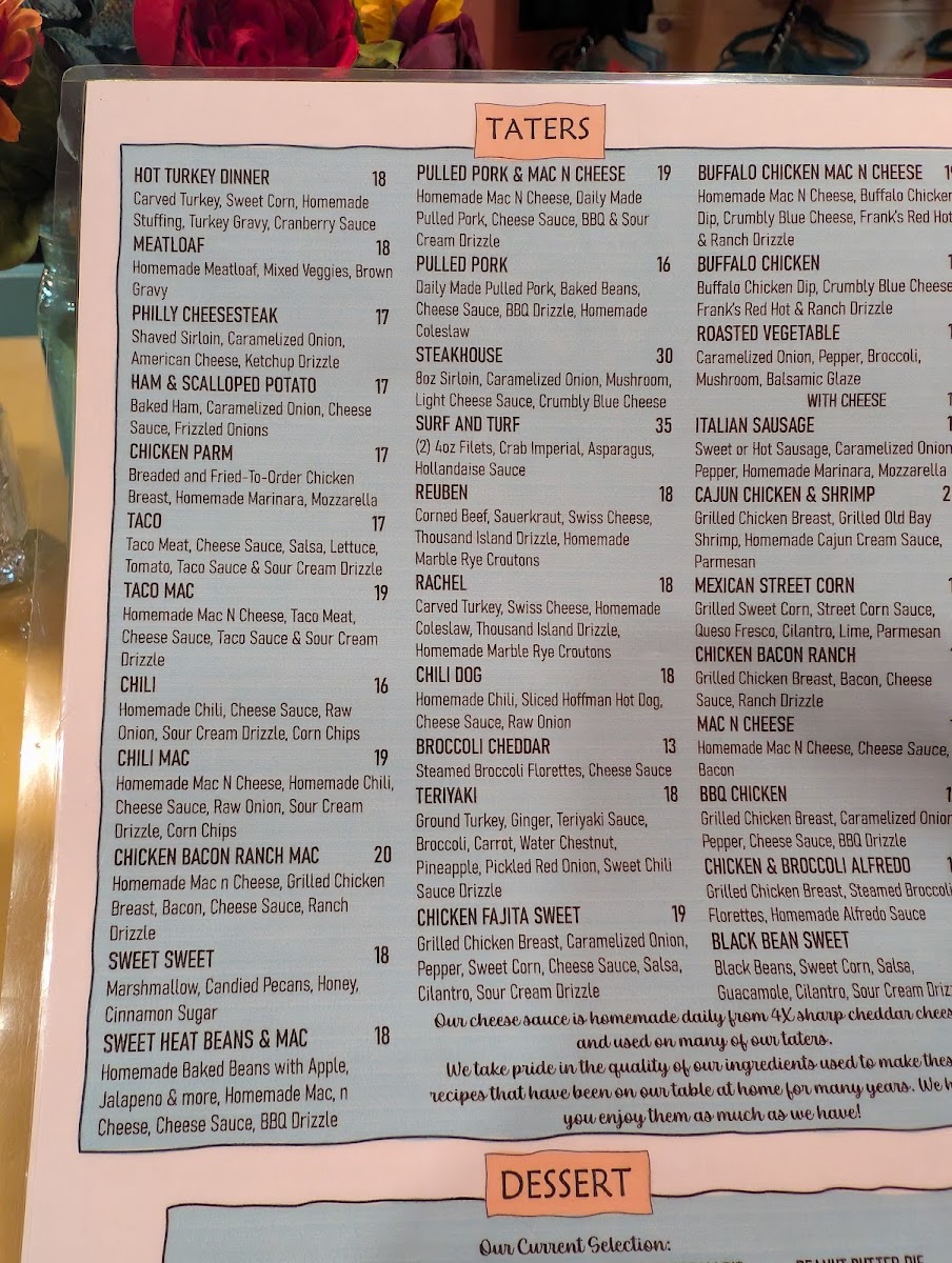 Tater Town LLC menu board
