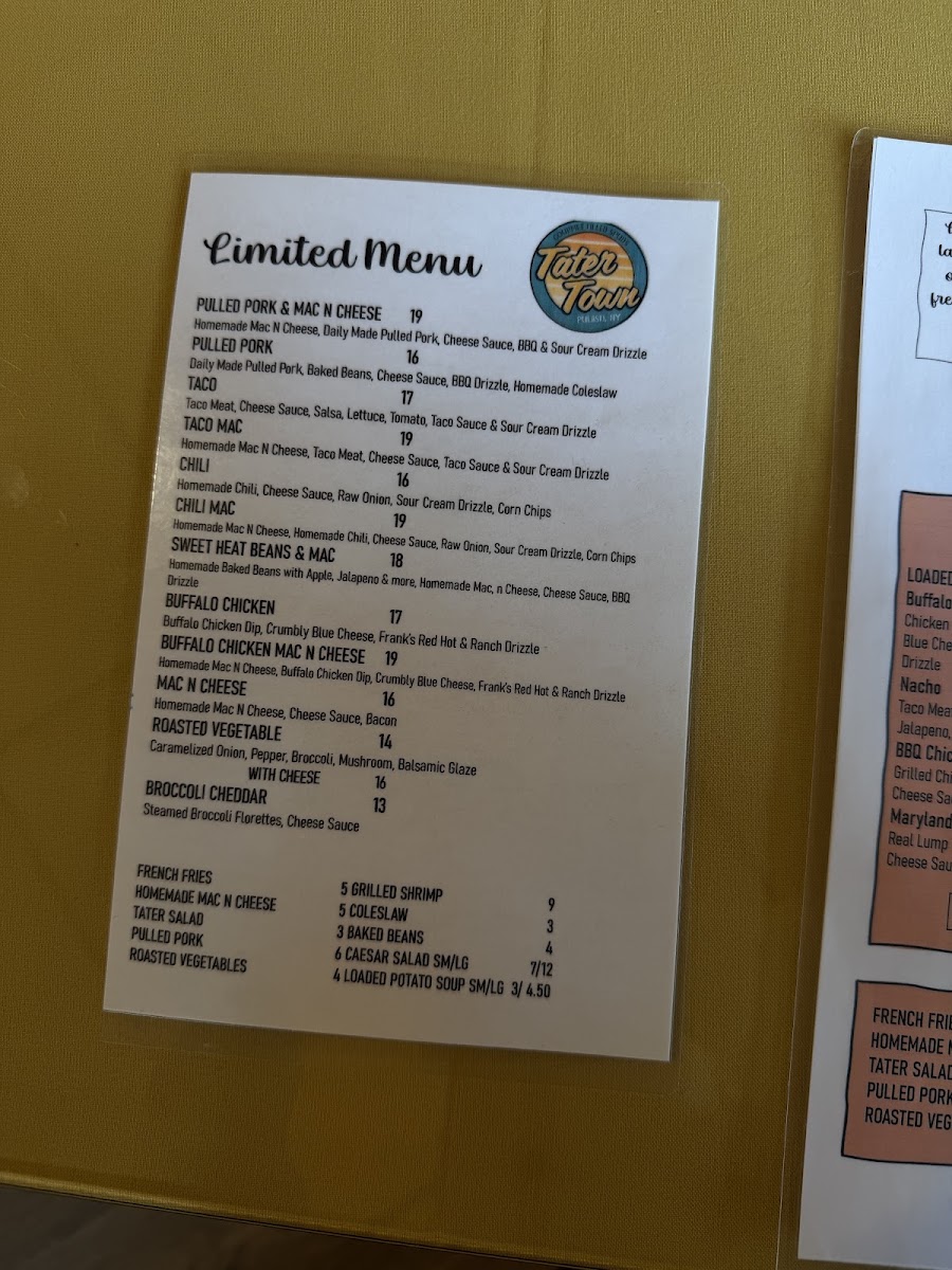 Tater Town LLC menu board