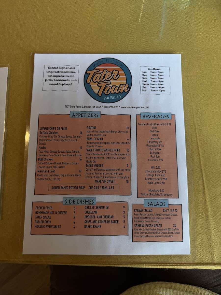 Tater Town LLC menu board