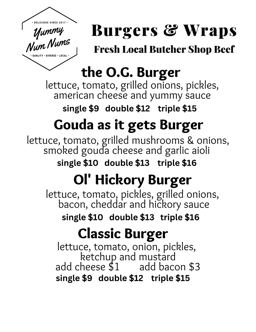 Yummy Num Nums menu board