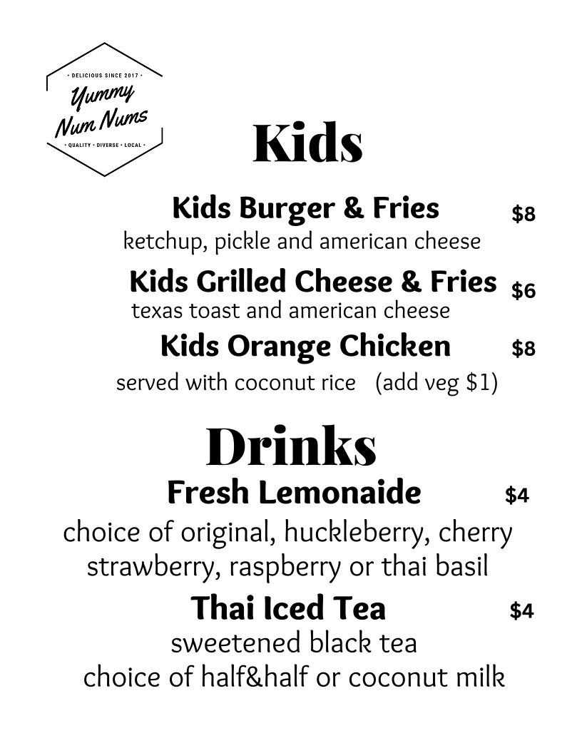 Yummy Num Nums menu board