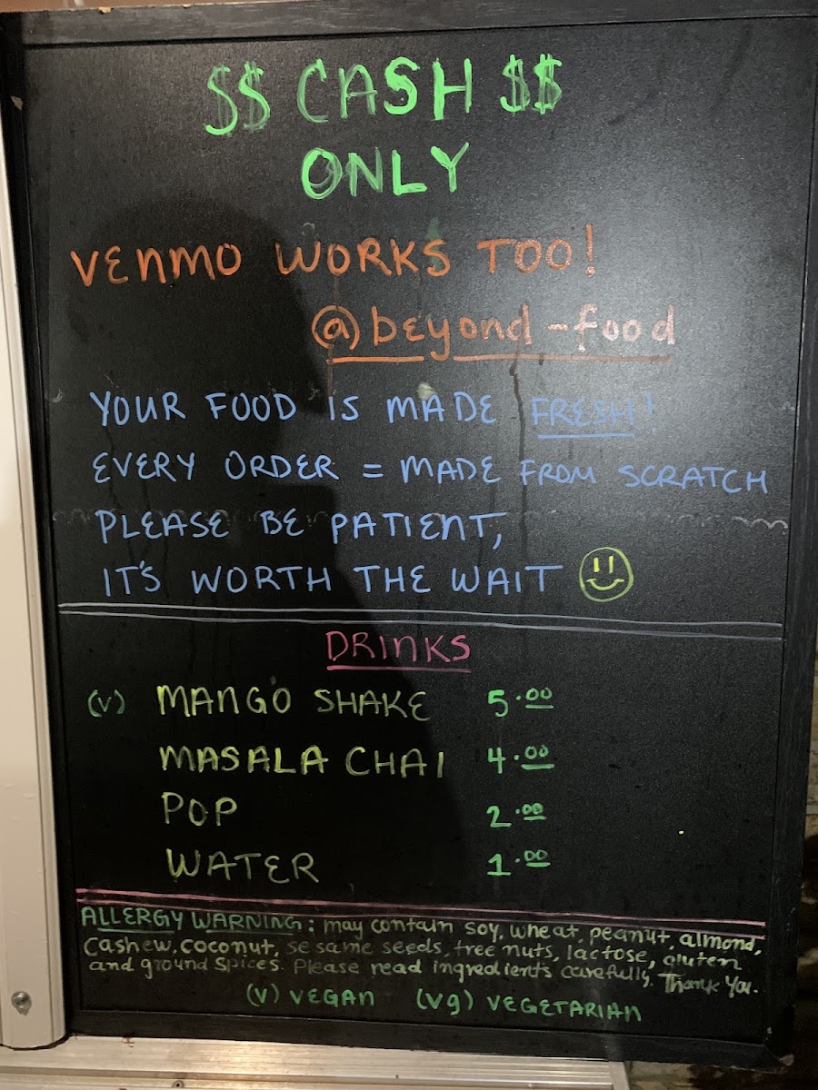 Beyond Food menu board