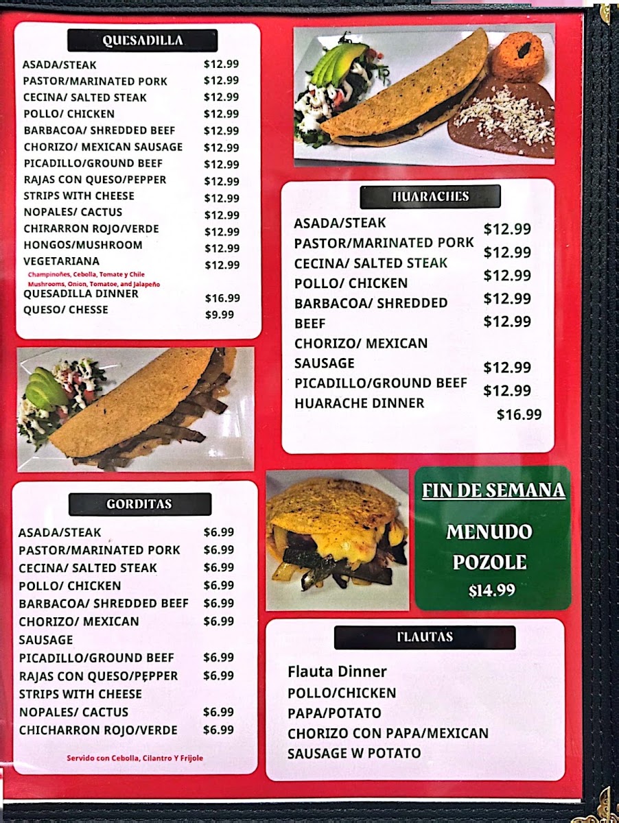 Florencia’s Mexican Restaurant menu board