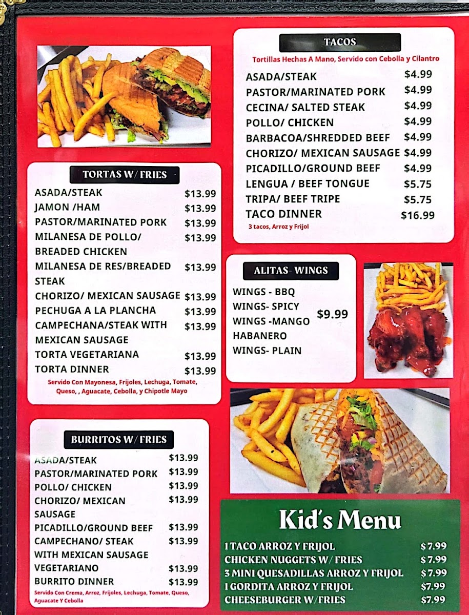 Florencia’s Mexican Restaurant menu board