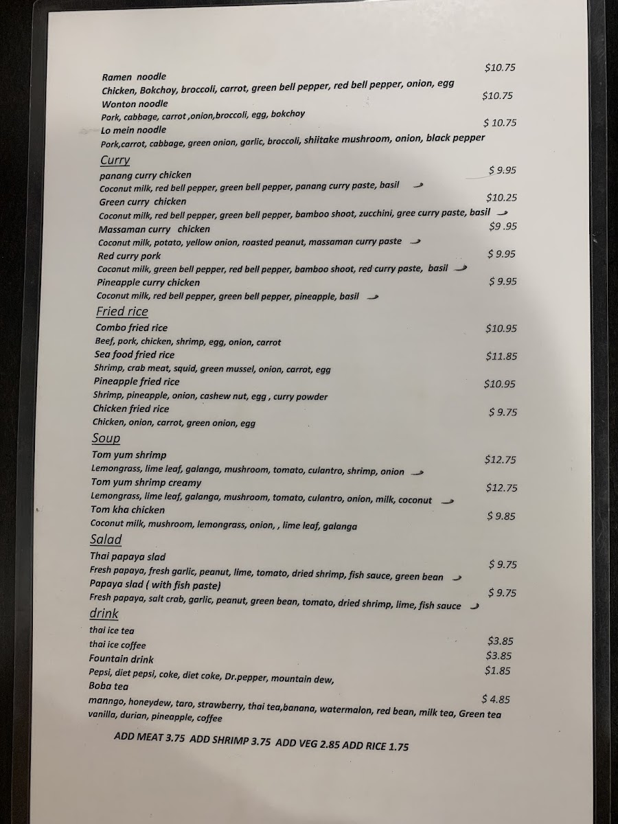 Thai Cuisine menu board