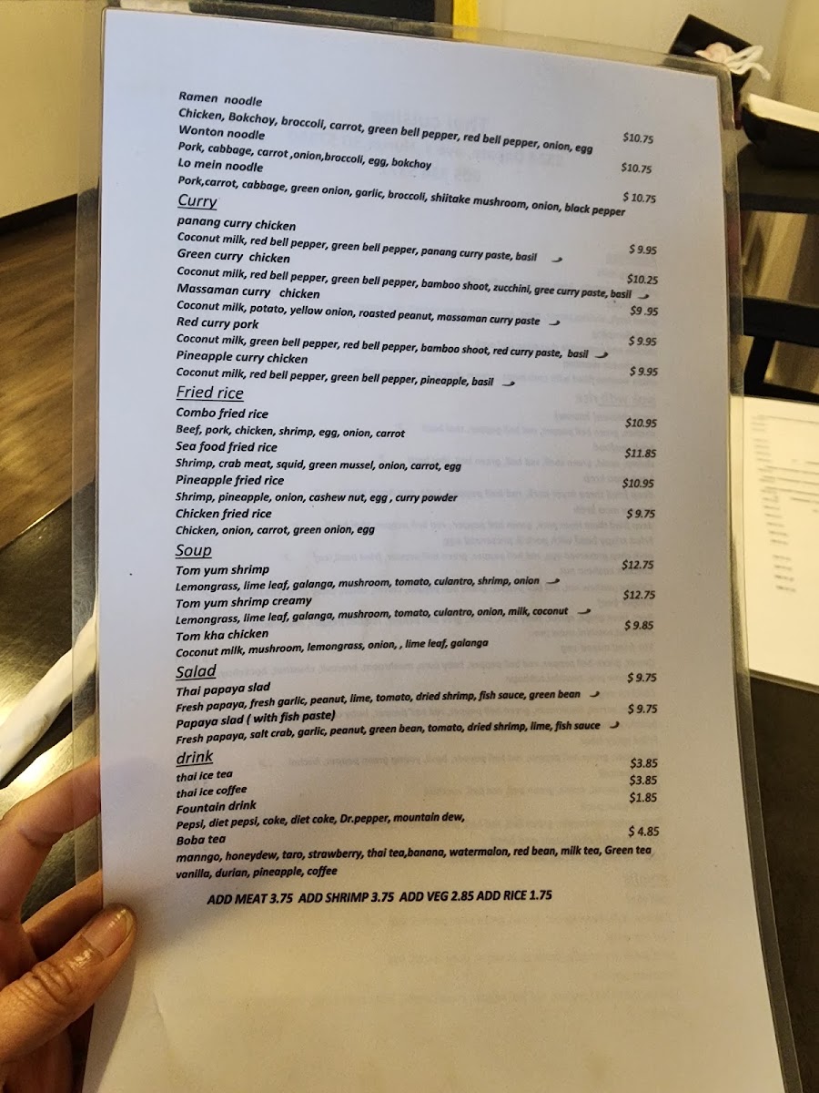 Thai Cuisine menu board