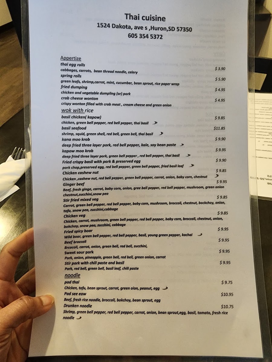 Thai Cuisine menu board