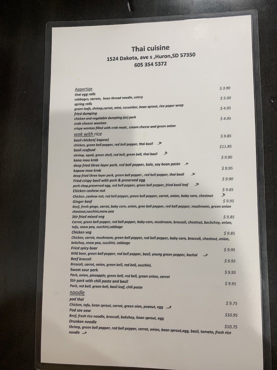 Thai Cuisine menu board