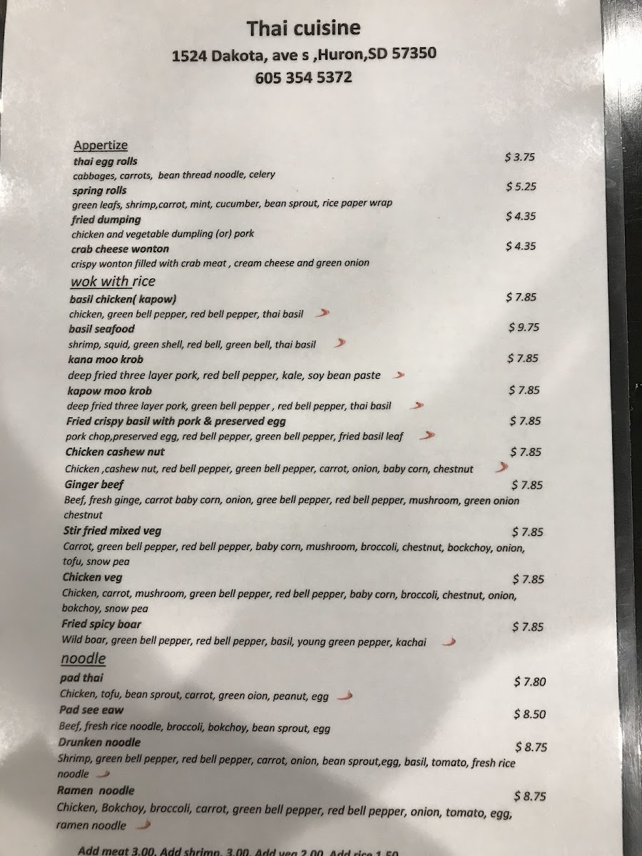 Thai Cuisine menu board