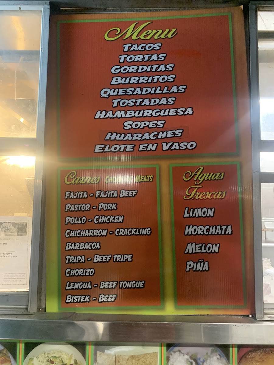 Taqueria Citlalli menu board