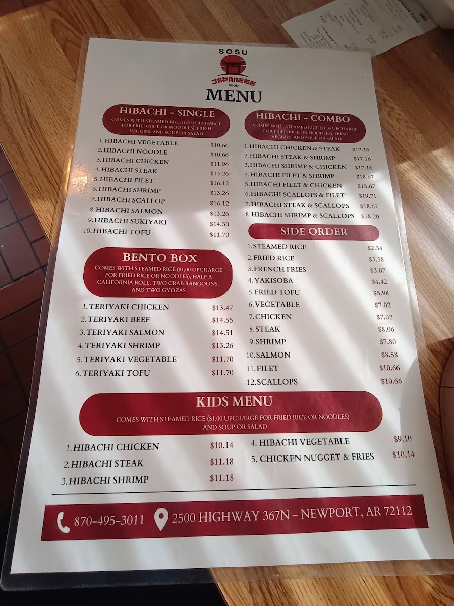 SOSU Japanese Restaurant menu board