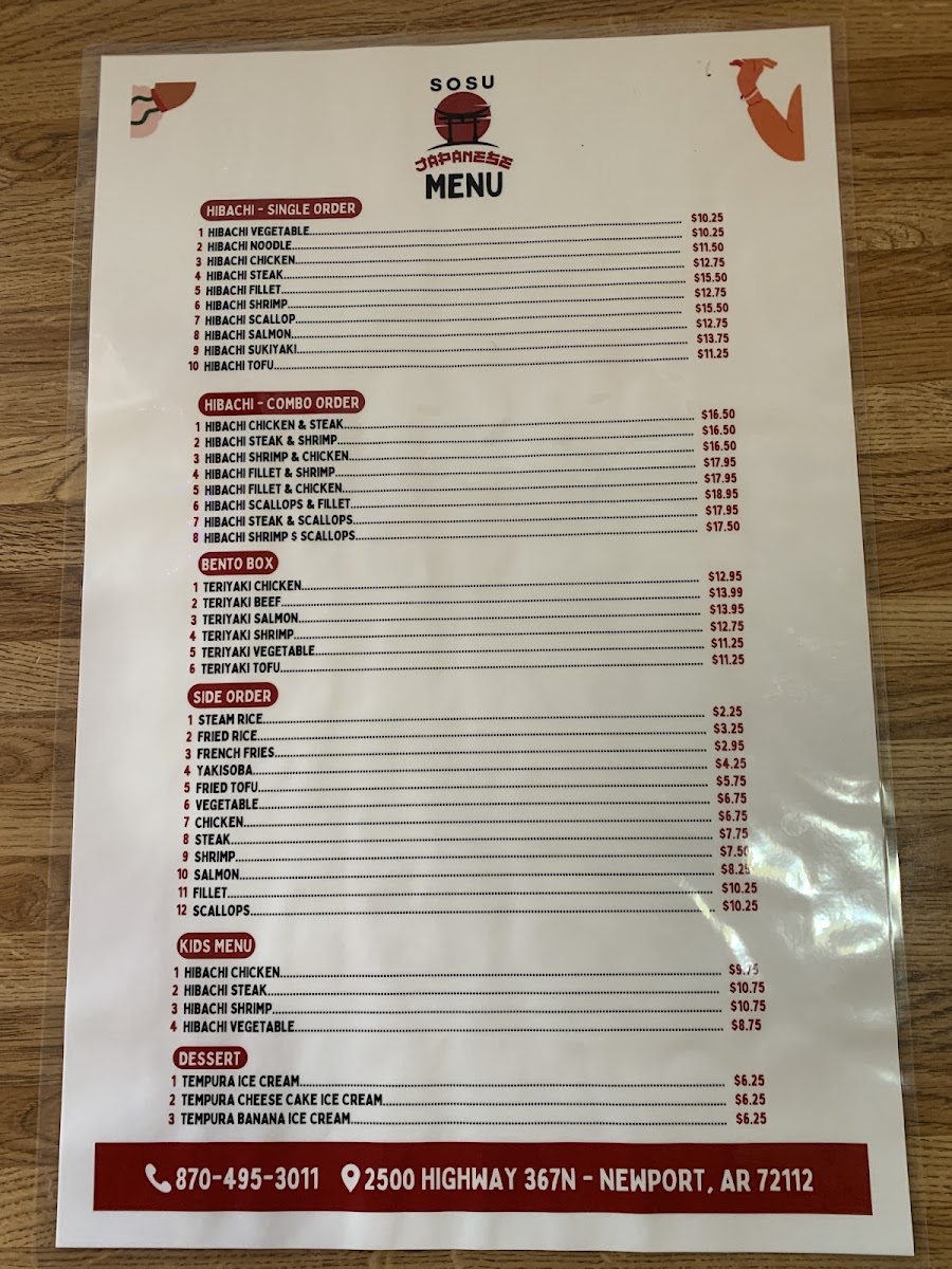 SOSU Japanese Restaurant menu board