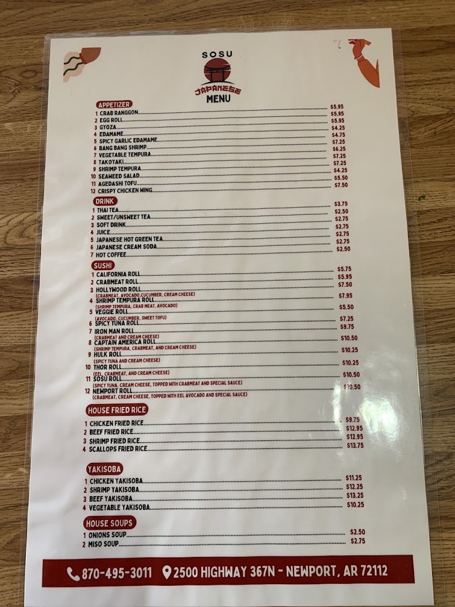SOSU Japanese Restaurant menu board