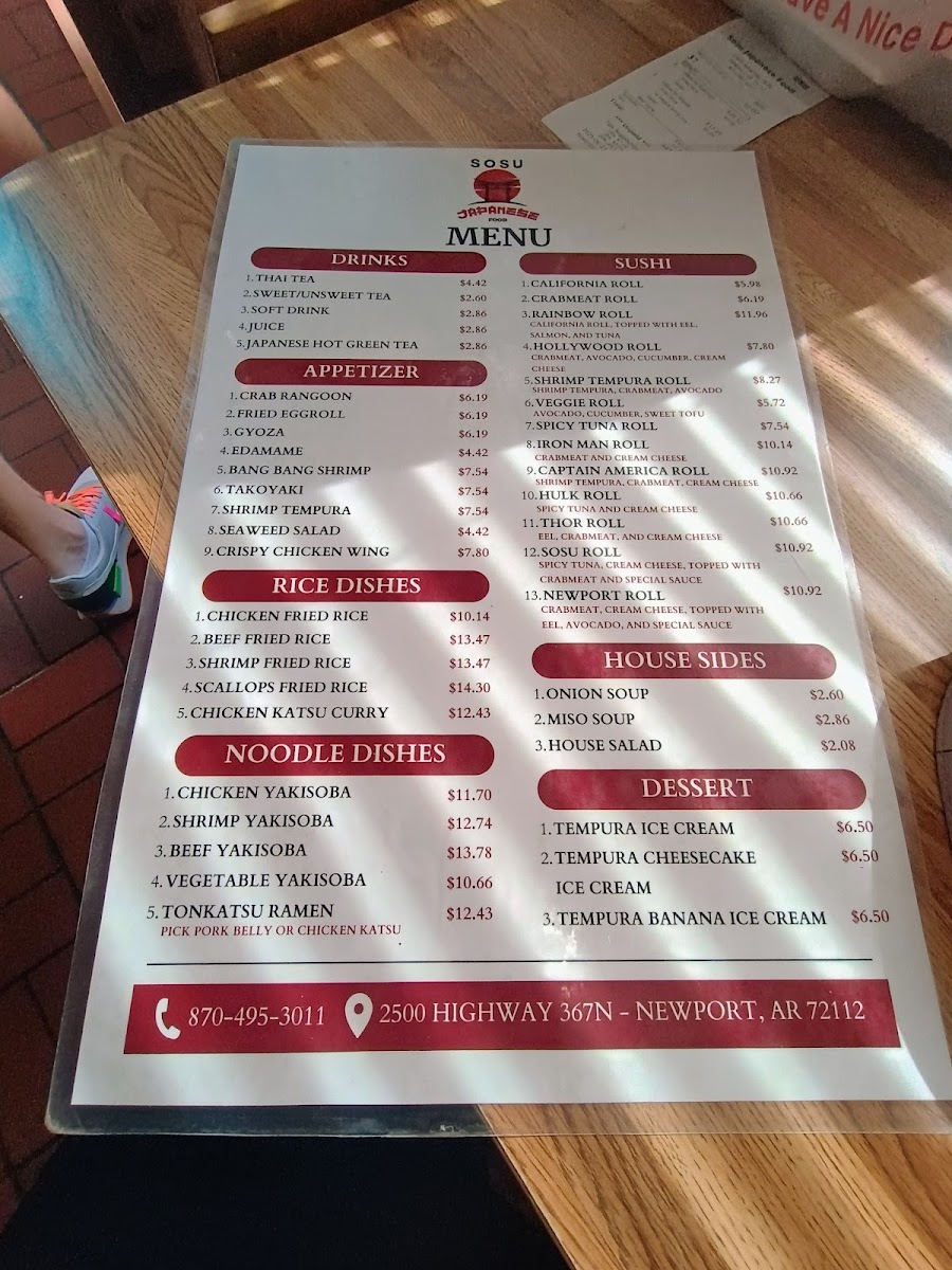 SOSU Japanese Restaurant menu board