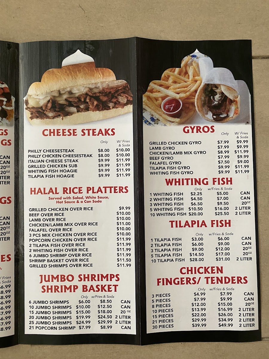 (Halal) Kennedy Fried Chicken and Gyros King menu board