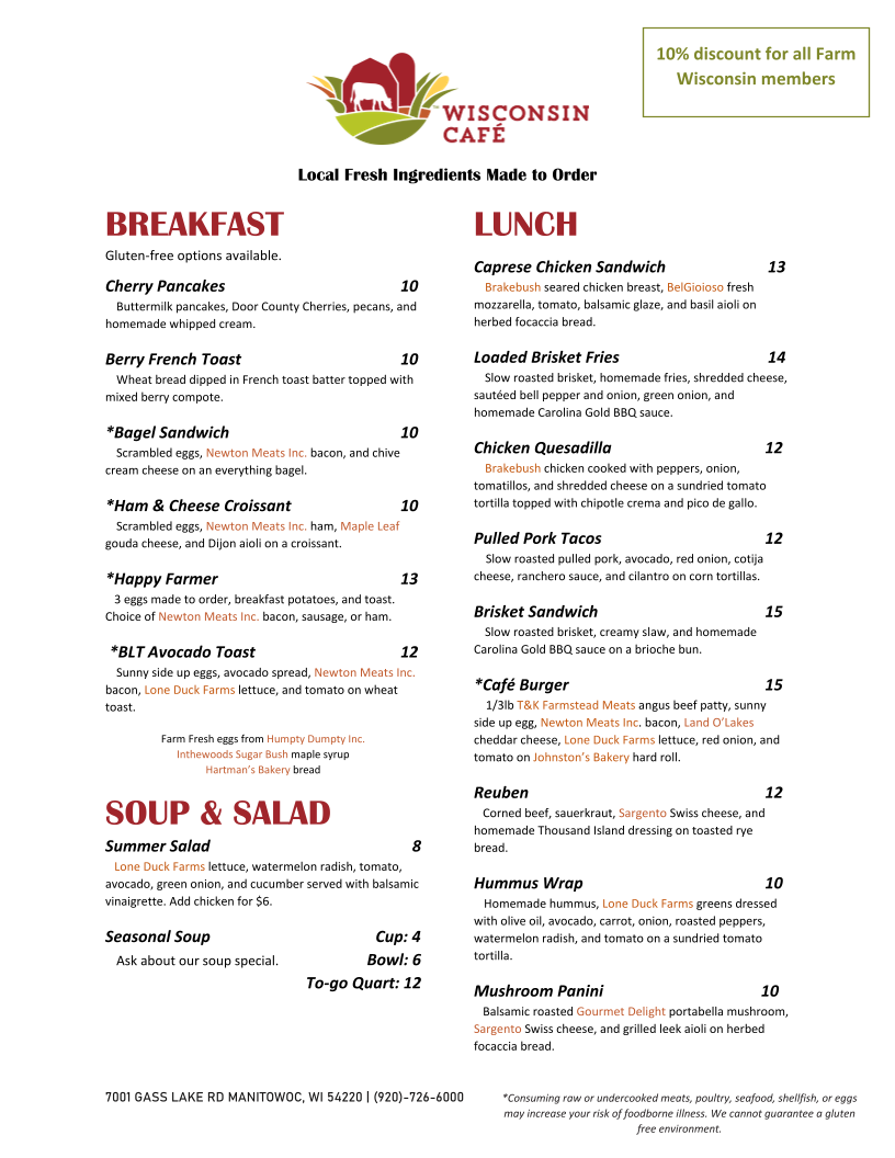 Wisconsin Café menu board