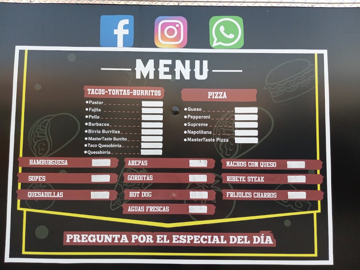 Master Taste (Food Truck) menu board
