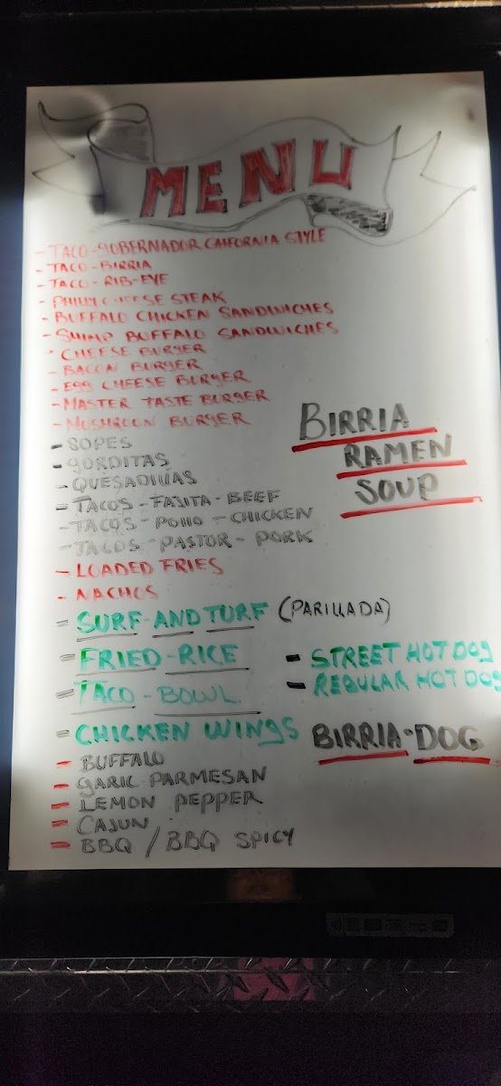 Master Taste (Food Truck) menu board