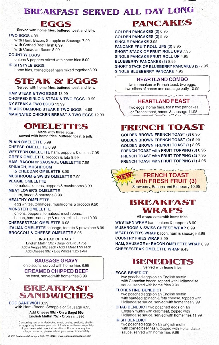 Heartland Diner menu board