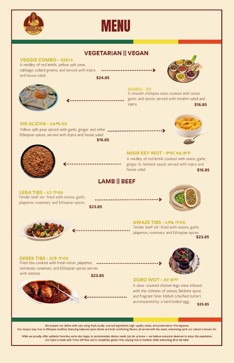 Gursha Eats menu board