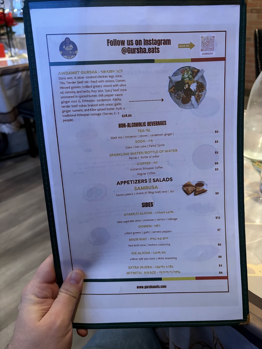 Gursha Eats menu board