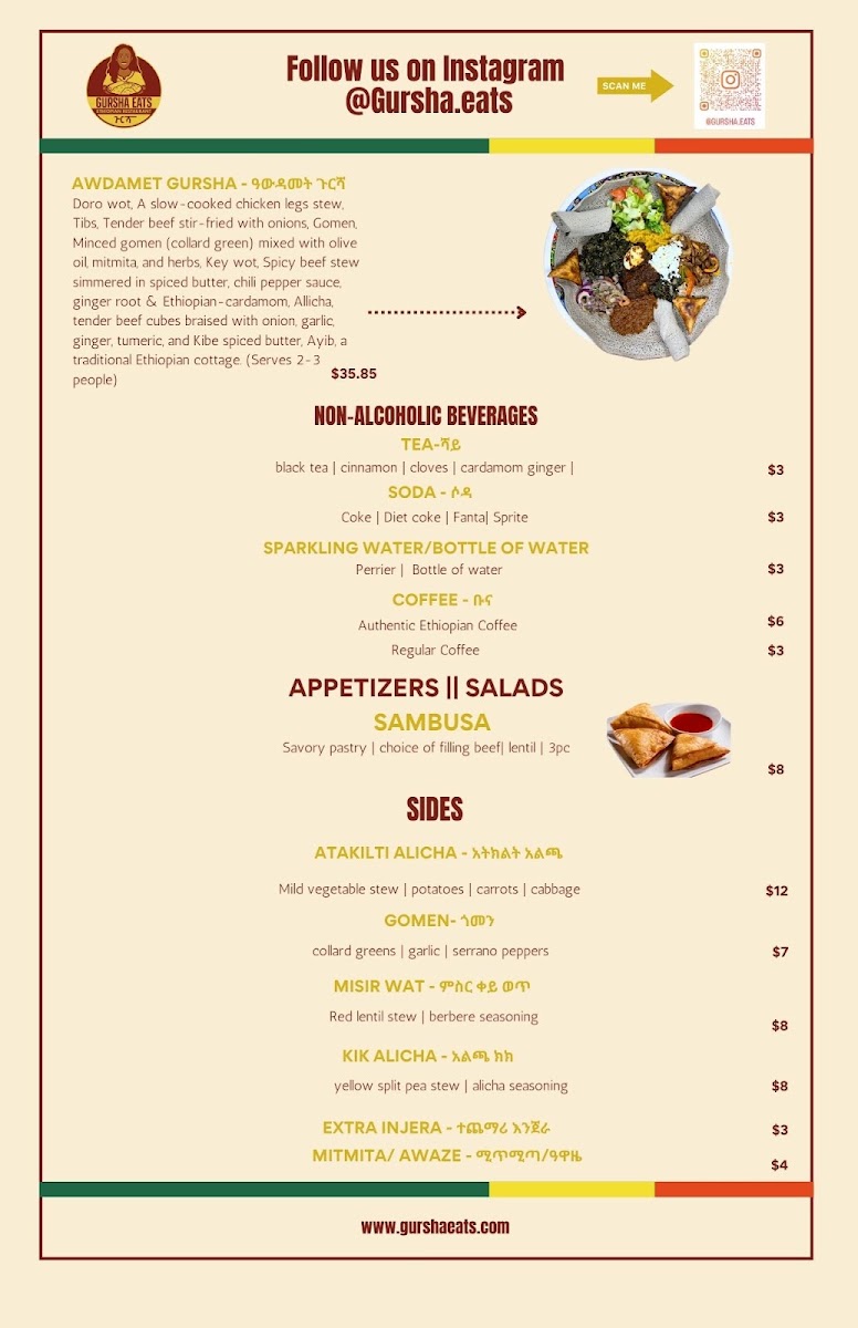 Gursha Eats menu board