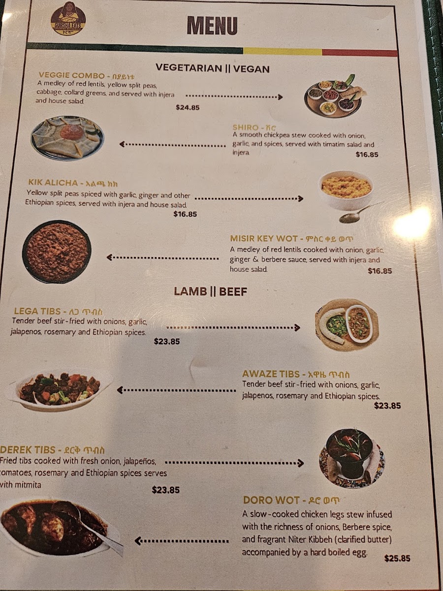 Gursha Eats menu board