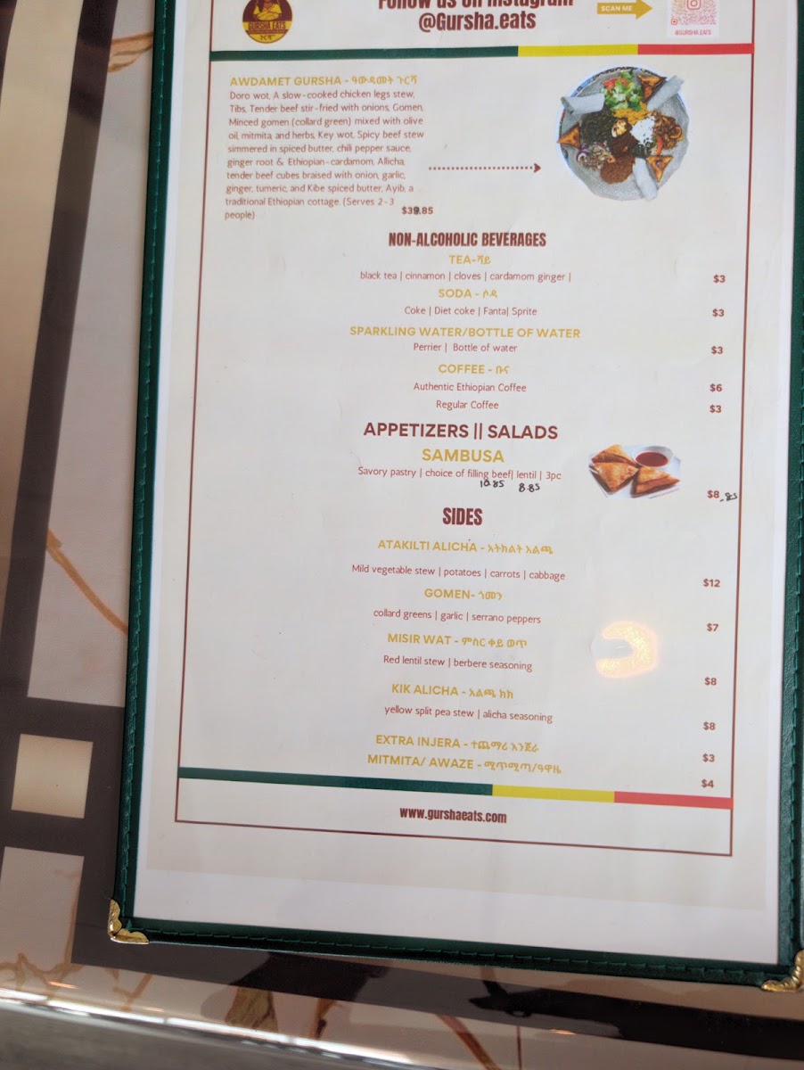 Gursha Eats menu board