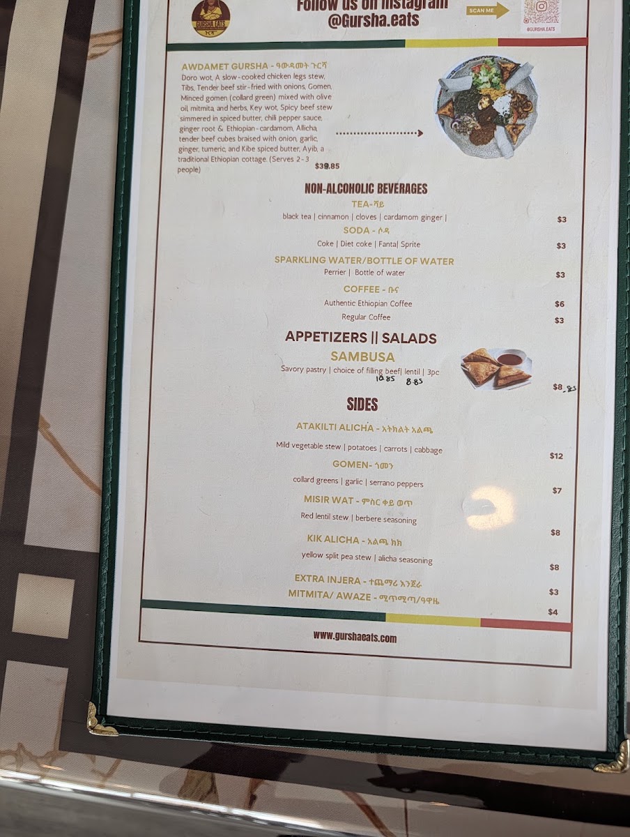 Gursha Eats menu board
