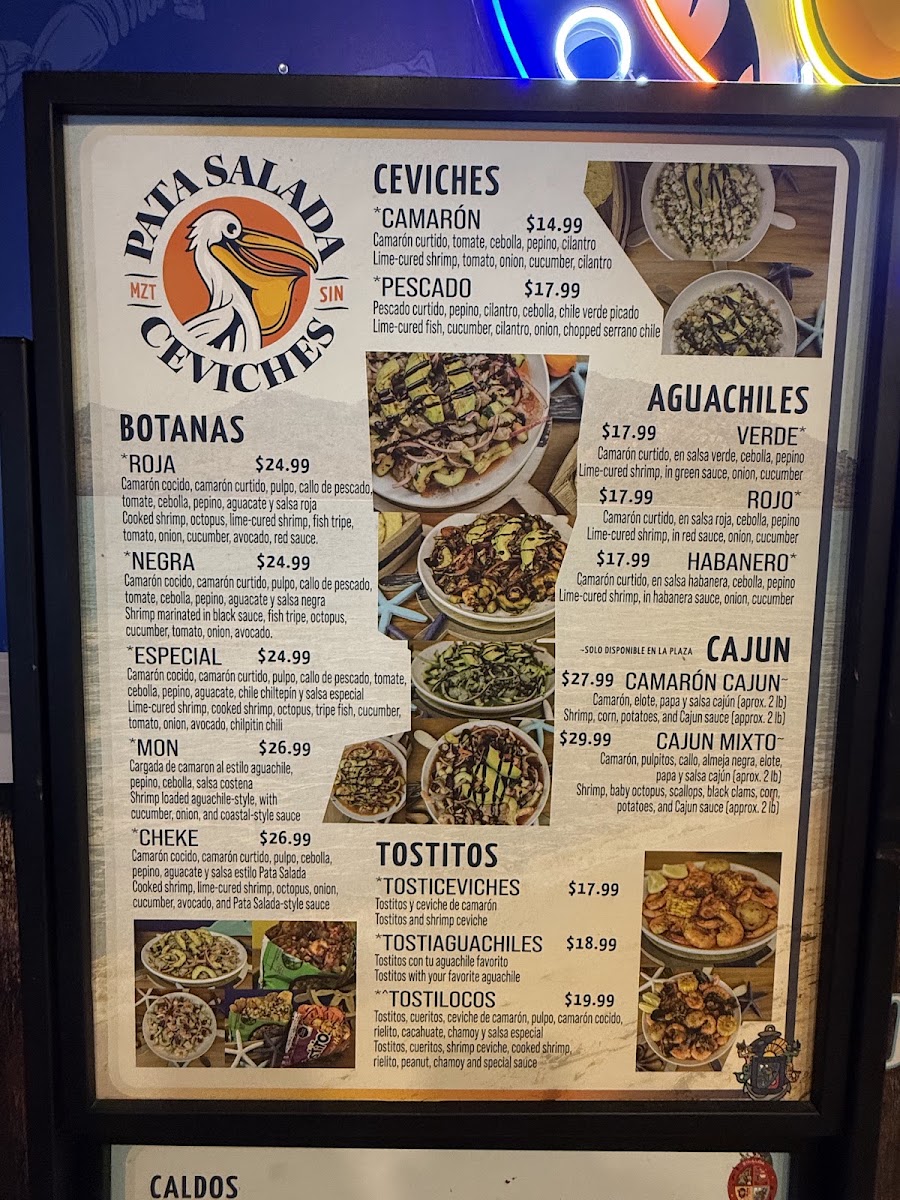 Pata Salada Ceviches - Aurora menu board