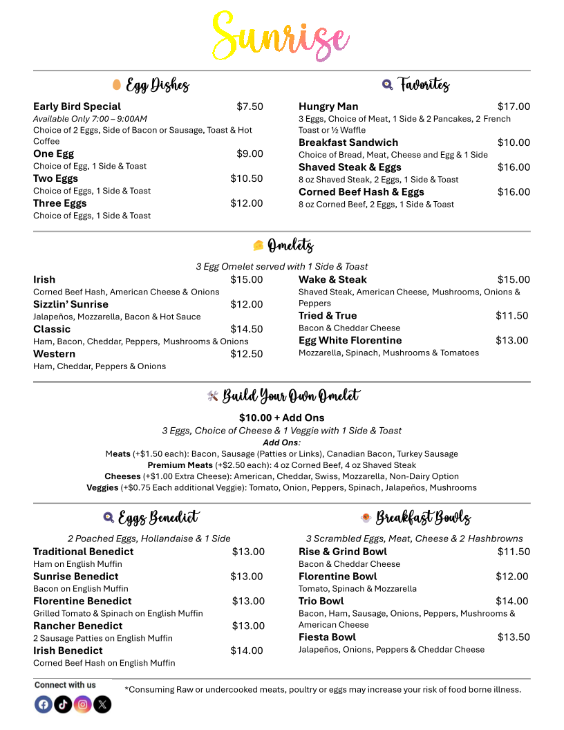 Sunrise at Saddle Up Saloon menu board