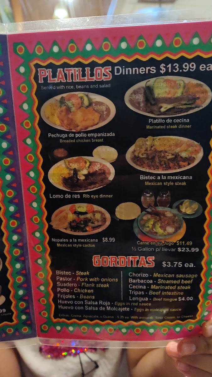 Taqueria Casa Grande menu board
