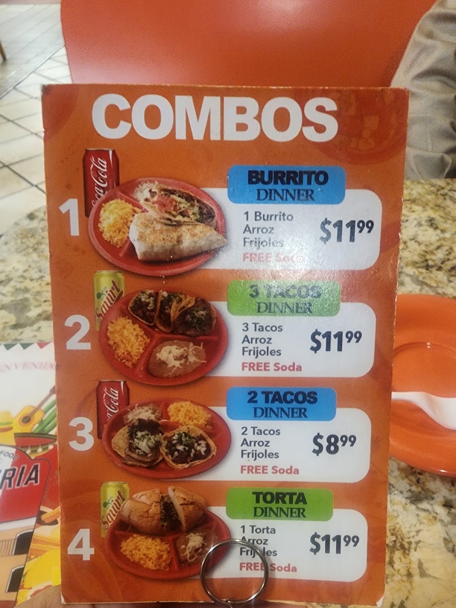 Taqueria Casa Grande menu board